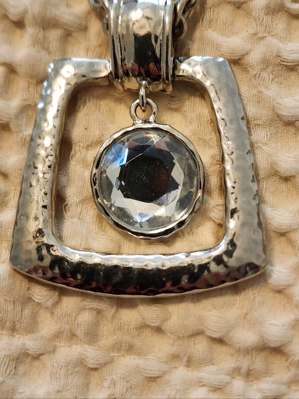Vintage Chico's Silver-Tone Crystal Drop Pendant Necklace - Clear Stone